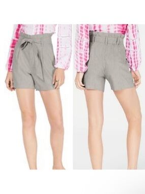 NWT INC Linen Paper Bag Belted Gray Shorts M